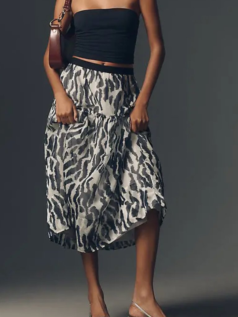 Anthropologie Maeve Full Tiered Midi Skirt In Animal Print | Size S